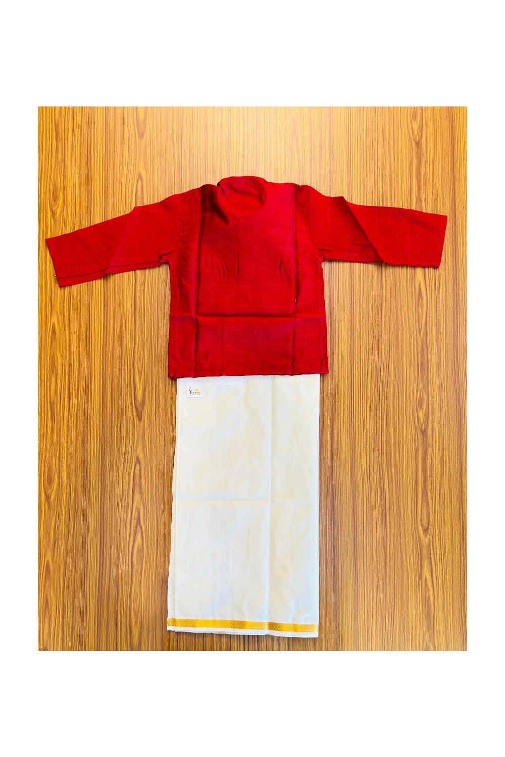 10% DISCOUNT !!! Yuvraj-Traditional South Indian Kids Cotton kurta & Dhoti- Maroon kurta Off white Kasavu Dhoti Age 2 - 4KK94YUV2.