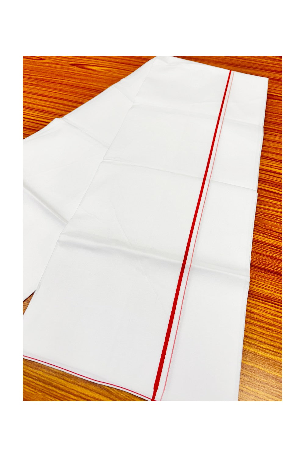 21% OFFER!! KaithariKada WRINKLE FREE Cotton PURE WHITE SINGLE Mundu/Dhoti-40X40 Red+Maroon 1 cm  Kara- 4uat