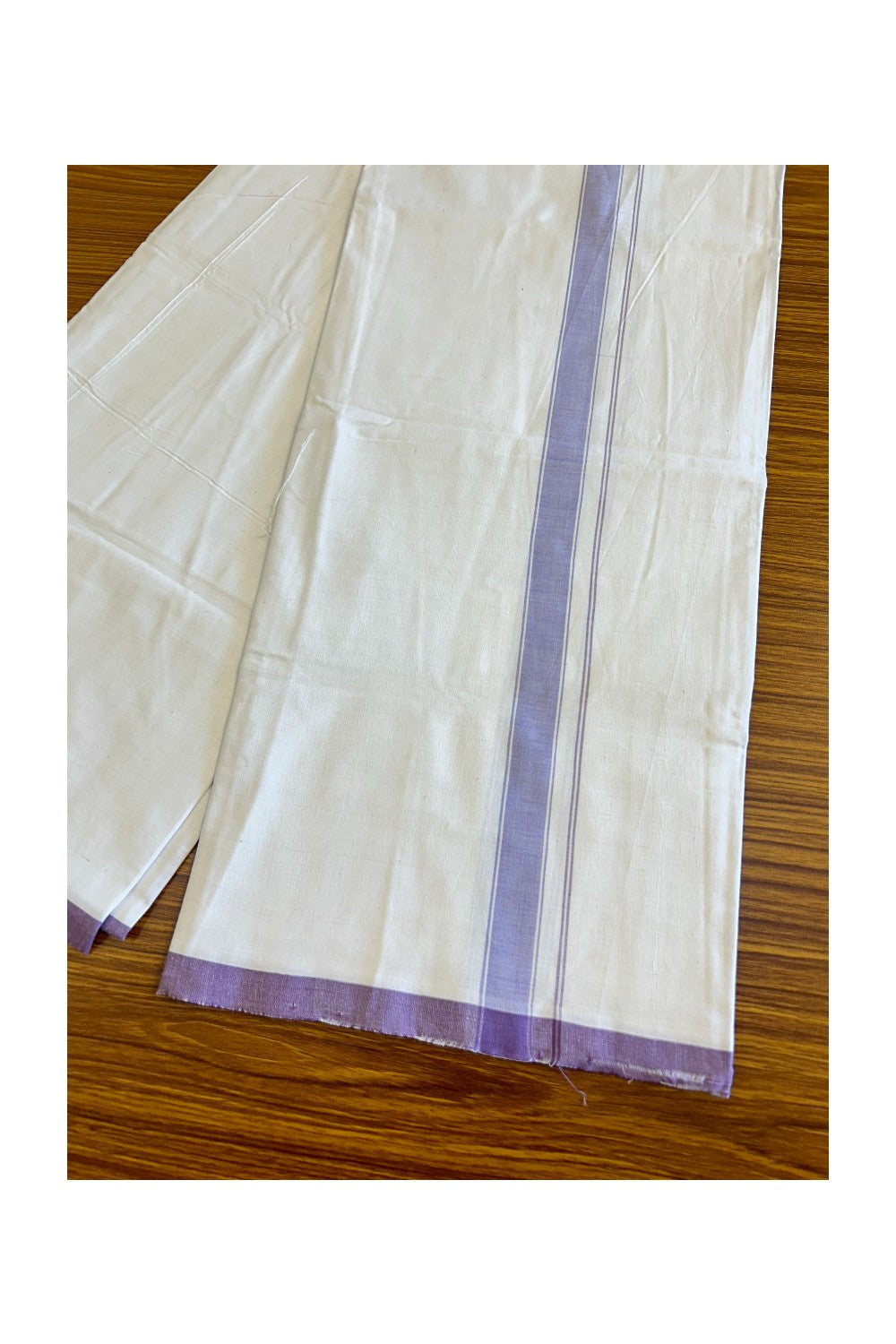 Ultimate HANDLOOM-19% Discount! - Kaitharikada Kalamachal-Government Sealed HALLMARKED-100% PURE COTTON! (80x80) Twisted Thread- Light WHITE SINGLE Mundu / Dhoti - 1.5inch Purple Striped Kara - 4KK478KAL