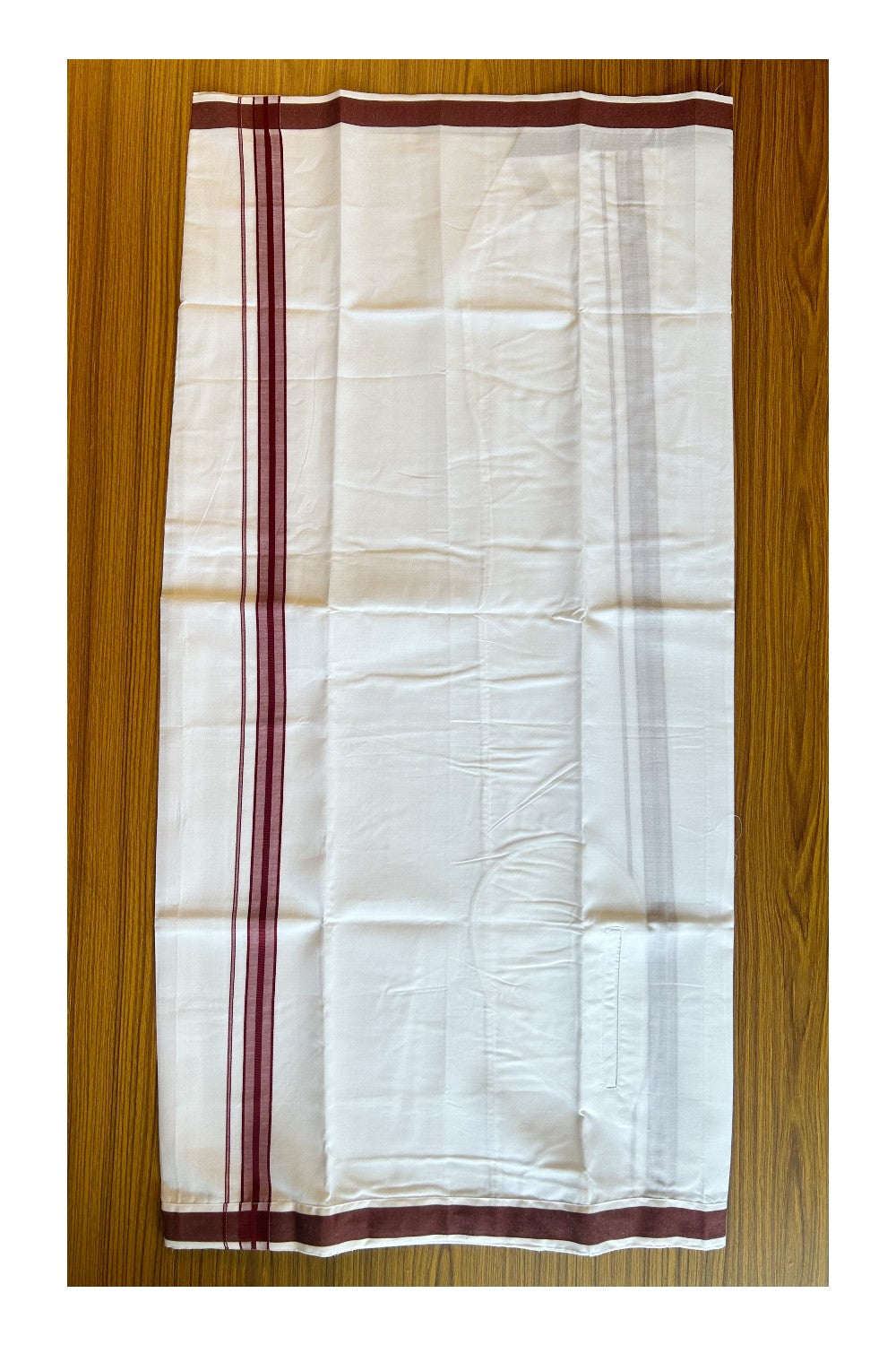 KaithariKada Balaramapuram COTTON SINGLE PURE WHITE VELCRO Mundu/Dhoti  - 1.75inch Maroon kara - 4KK485SRI