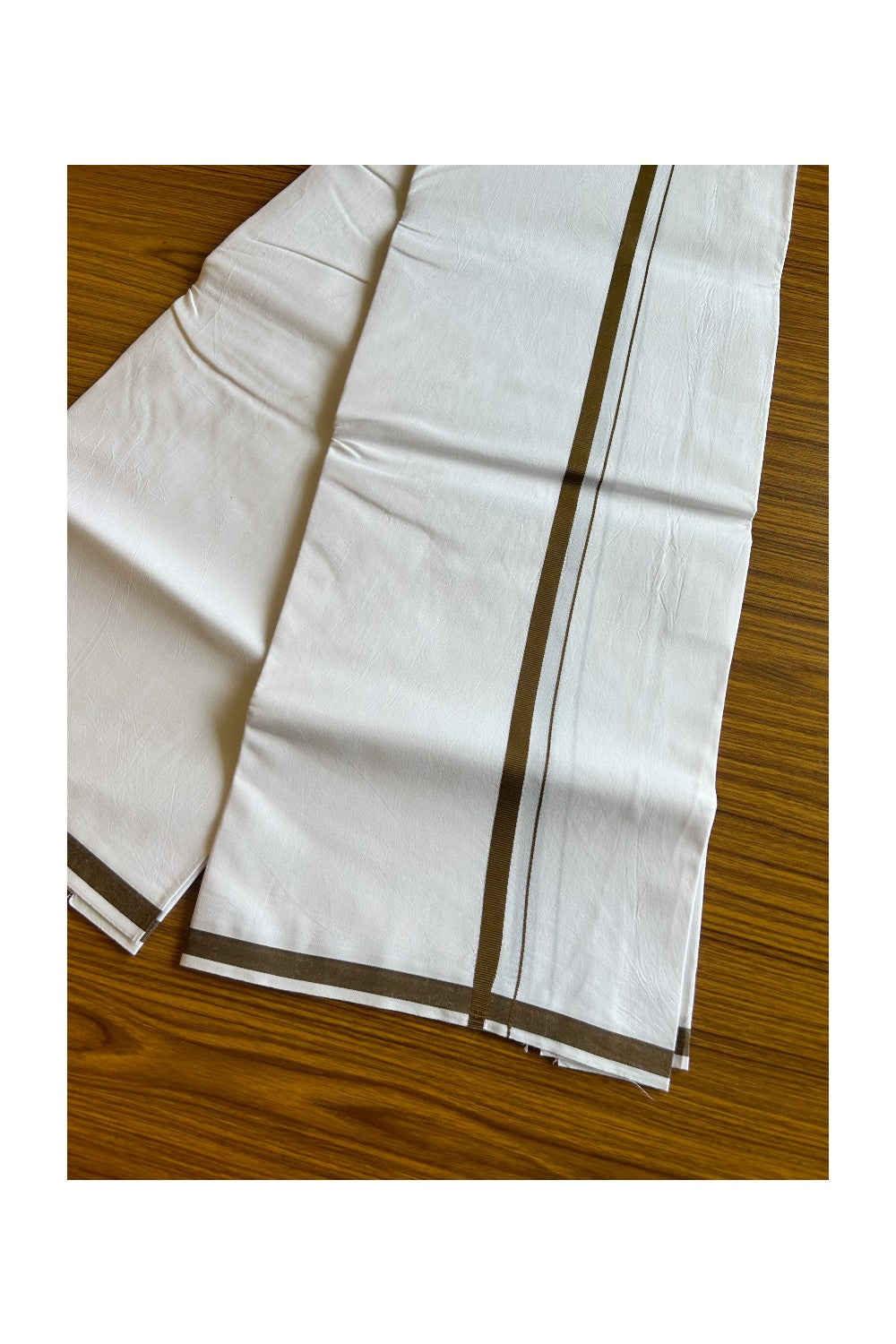 KaithariKada 100% Cotton PURE WHITE SINGLE Mundu/Dhoti- 40X40 Brown 2.cm Kara- 4KK487KK