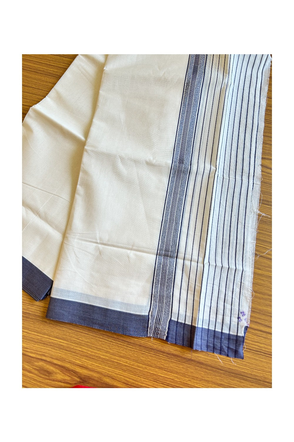 28% Discount !! KaithariKada Balaramapuram Double Off white Mundu/Dhoti- 80x90- 7 inch Navy Blue & Silver Striped kara 3.92m- 4KK5006PMC