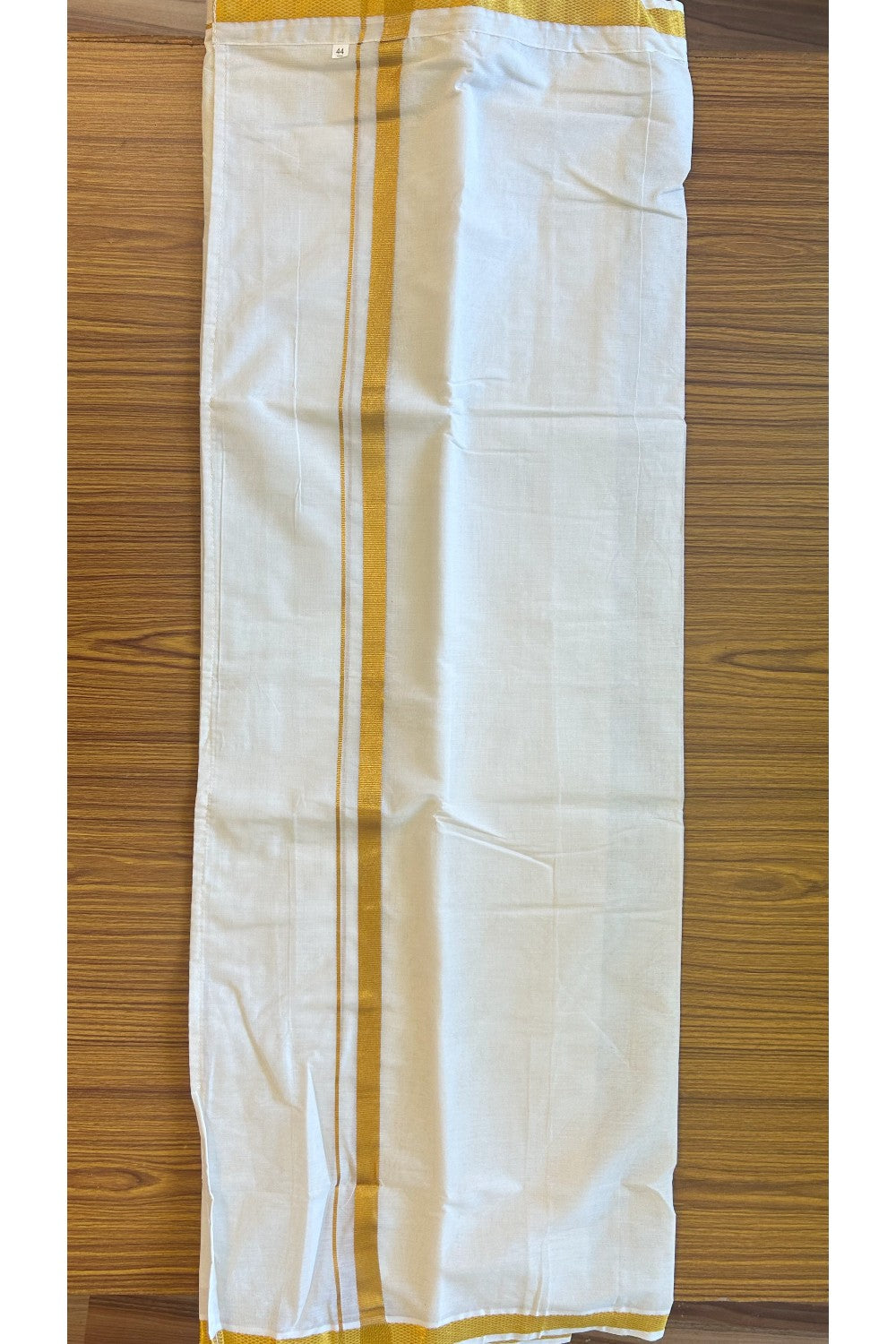 KaithariKada Balaramapuram 100% Pure Cotton SINGLE Off white VELCRO Mundu/Dhoti  - 1.5inch Gold Kasavu kara - 4KK5016KK