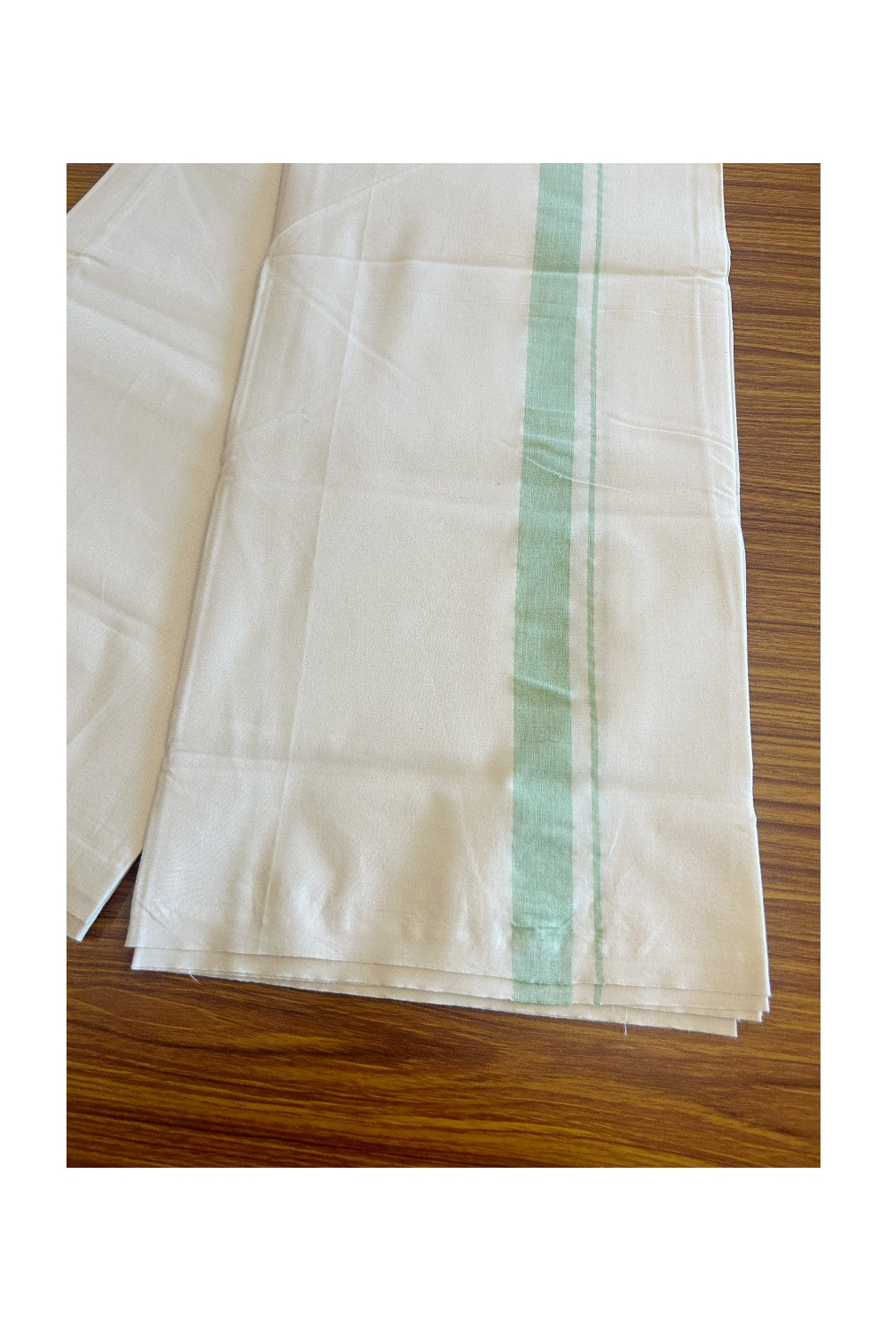 20% DISCOUNT ! KaithariKada Balaramapuram 100% COTTON SINGLE OFF WHITE - (Unbleached) Mundu/Dhoti-Twisted 100s Thread- 1.5 inch Light Green shaded Kara (2 metre / 4 muzham)- 4KK5023ASH