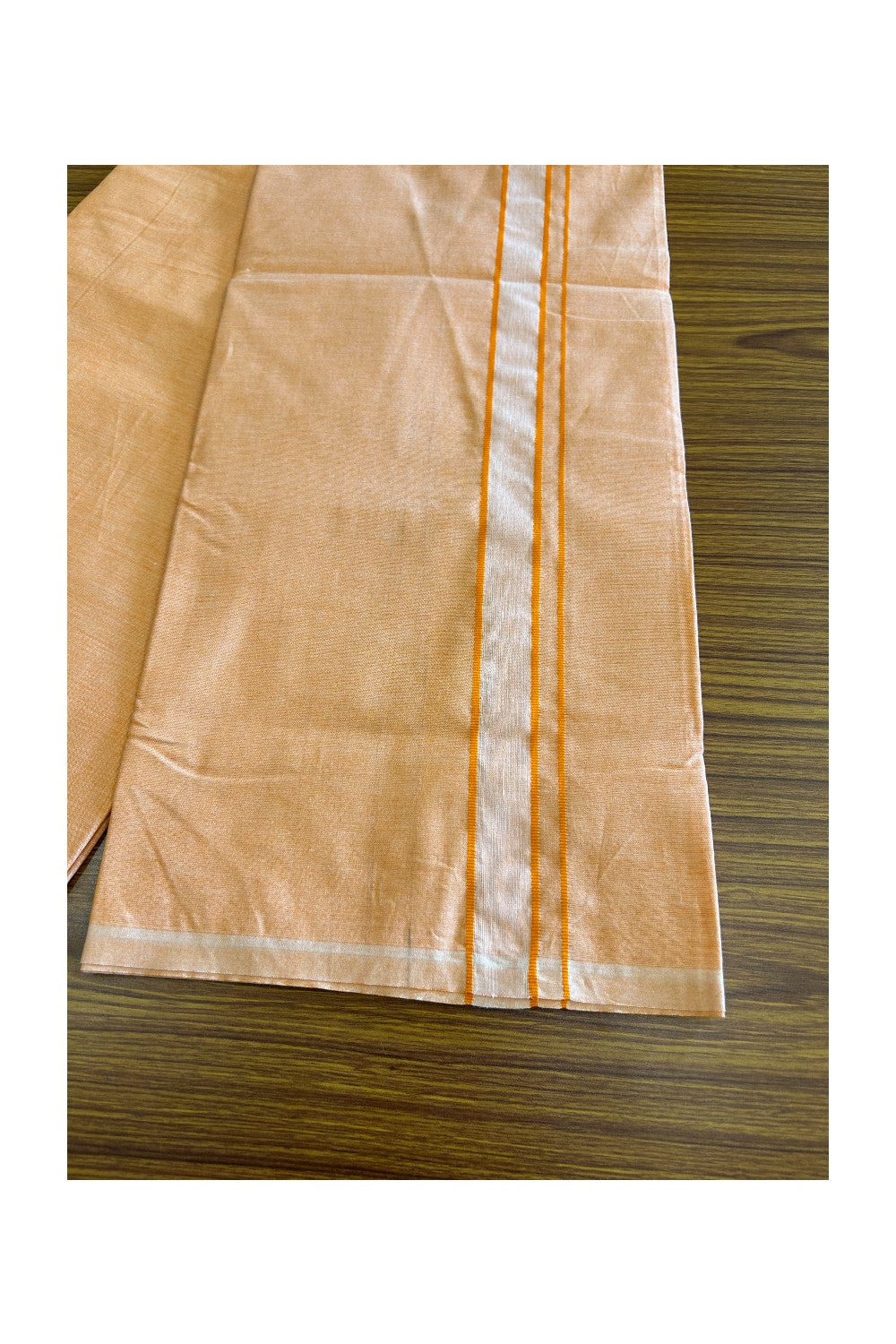 45% Discount !! KaithariKada 100% Pure Cotton - Colour Mundu Single Mundu/ Dhothi 1.5inch White Shaded Kara & Orange COLOUR BODY  - 4KK5039ASH