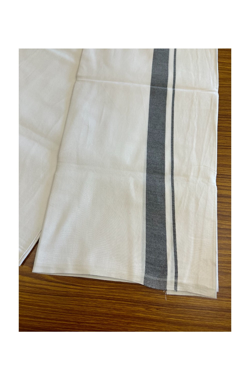 28% DISCOUNT! KaithariKada Balaramapuram 100% Cotton Pure WHITE Single Mundu/Dhoti-100s 1.5 inch Black kara- 4KK5043ASH