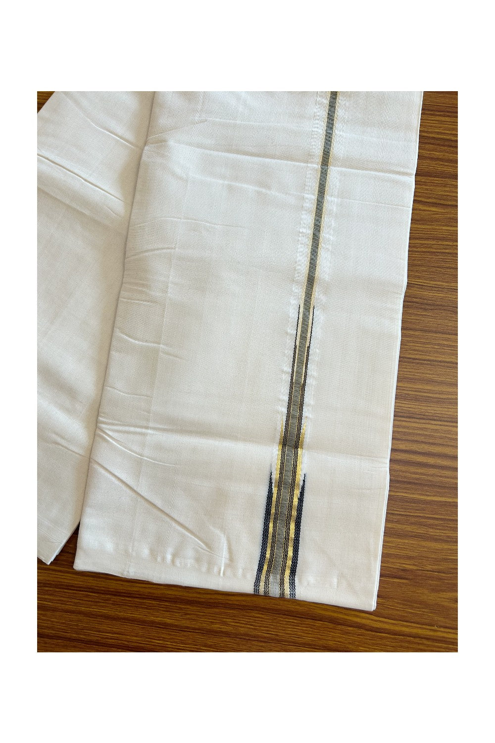 19% DISCOUNT!! KaithariKada HANDLOOM UNAKKUPAAV Balaramapuram - 100% PURE Cotton OFF White Double - (Unbleached) Mundu/Dothi - 3 cm Puliyilakkara kasavu Black striped temple Chutty - 4KK5065KK