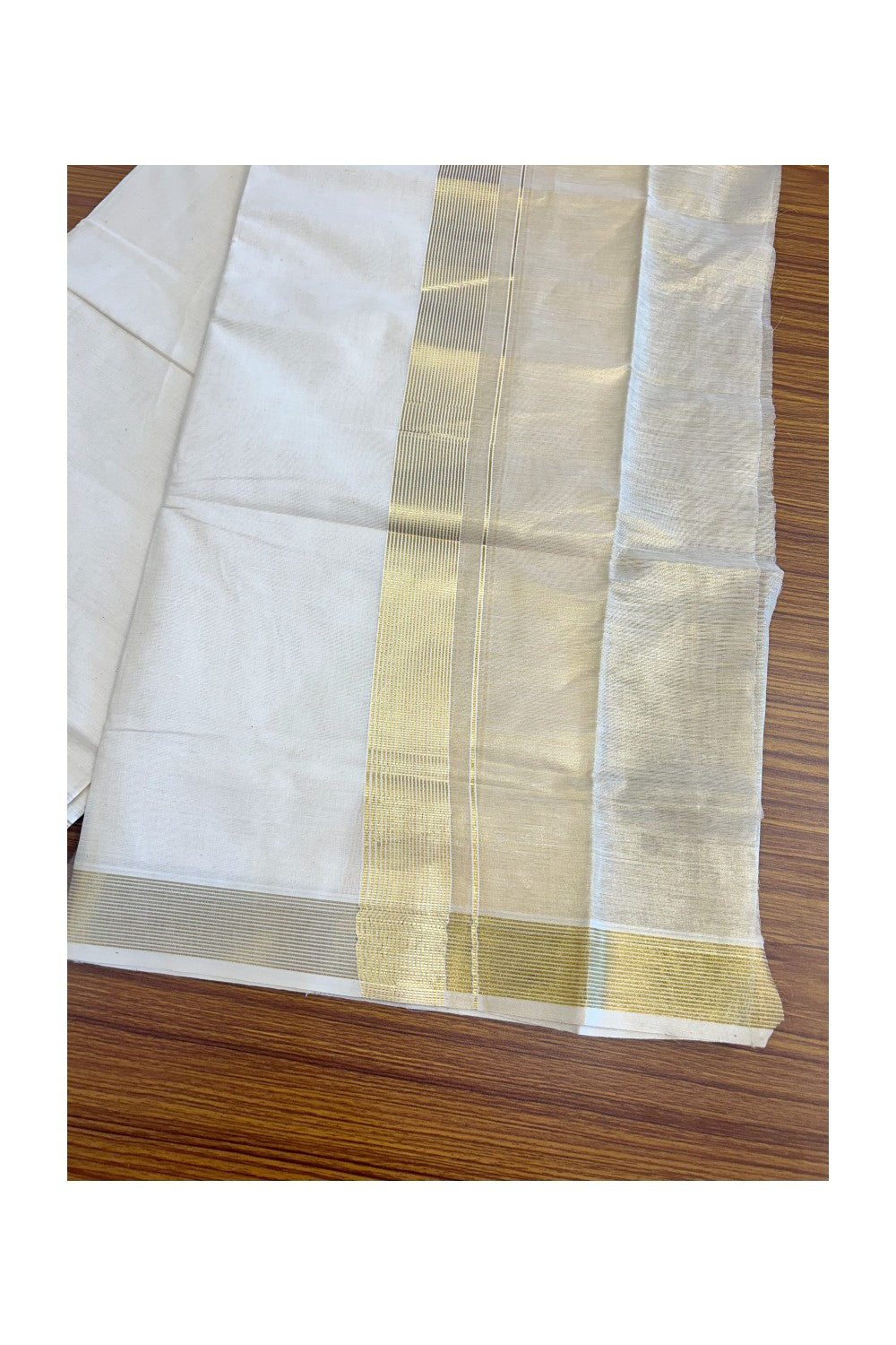 19% DISCOUNT ! KaithariKada Balaramapuram 100%  Cotton off white (Unbleached) Double  Mundu/Dhoti - 80x72 - 10 inch Kasavu stripes & tissue kara - 4KK5075VIN