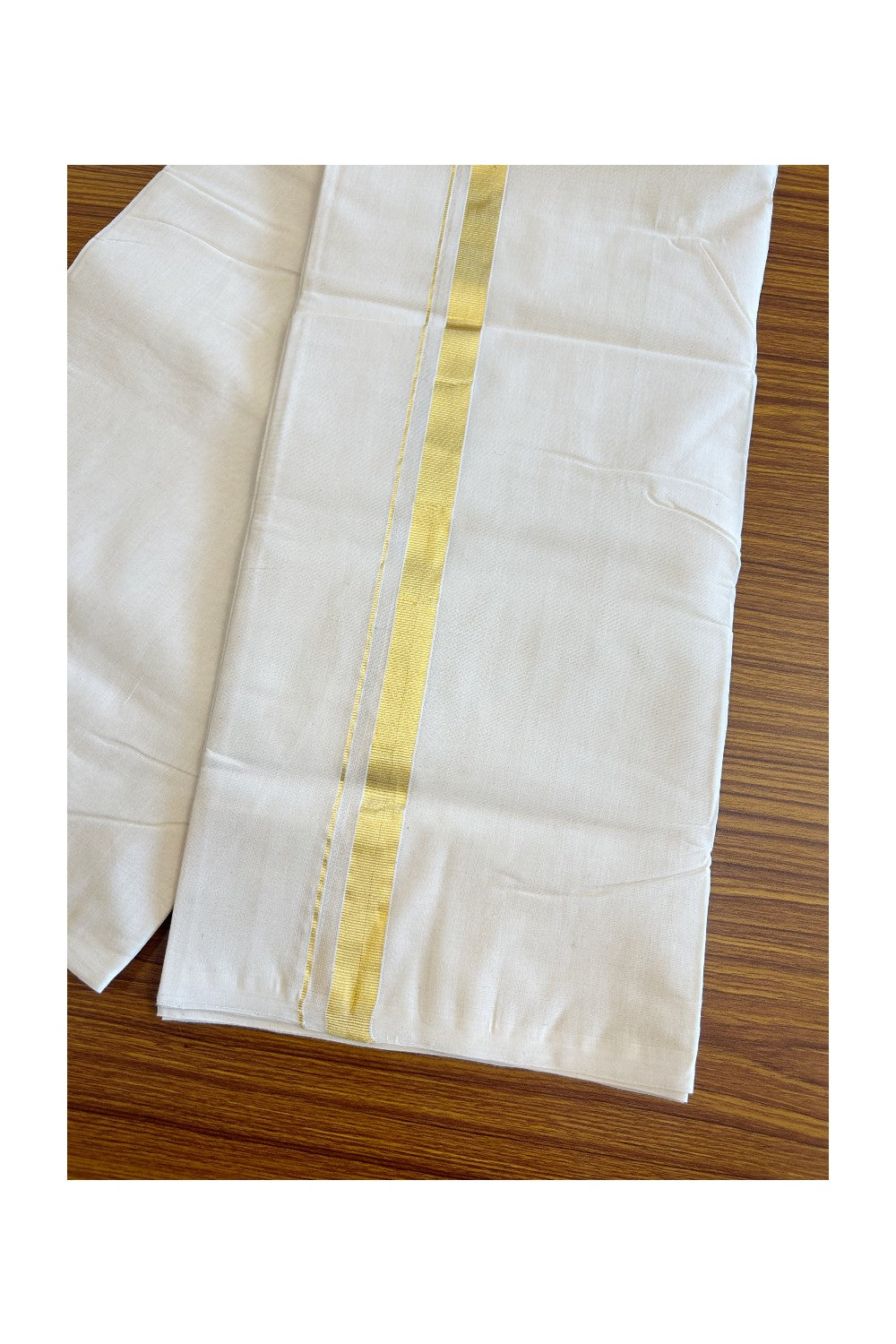 19% Discount !! KaithariKada HANDLOOM Millpaav Balaramapuram - 100% PURE Cotton Off white (Unbleached) Double Mundu/Dhoti - 1.25 inch Kasavu Kara - 4KK5082RAM