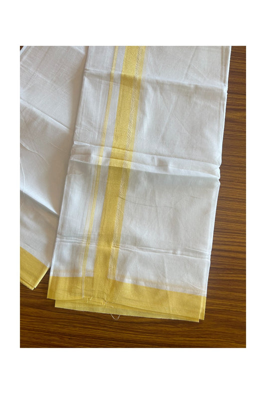 20% Discount !! Kaitharikada Balaramapuram 100% Cotton Pure WHITE Double Mundu/Dothi-100x80  2 Inch Yellow shaded Striped kara - 4KK5085VIN