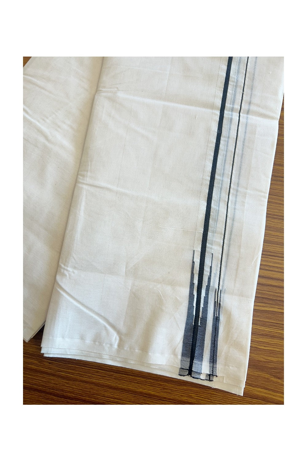 SHORT DHOTI SPECIAL! Kaitharikada.com - 19% Discount! Balaramapuram Double Off white - (Unbleached) Mundu/Dhoti - 100X100 - 1 inch Kara & 46 inches Height Puliyilakkara Black Double Chutty Kara - 4KK5087ASH