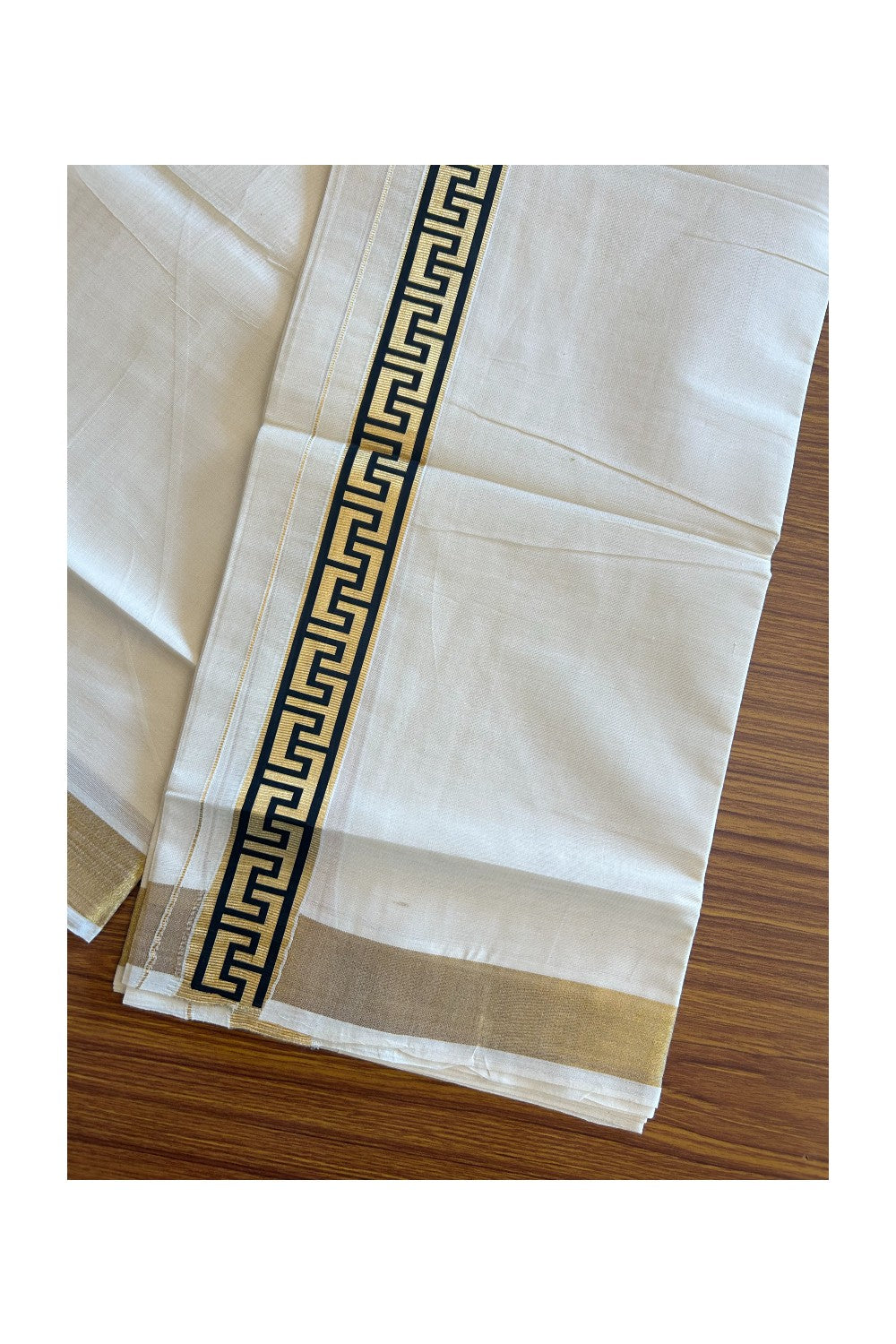 20% DISCOUNT ! KaithariKada Balaramapuram Mixed Cotton OFF White (Unbleached) Double  Mundu/Dhoti - 80x80 Thread Mixed Cotton - 2 inch Gold kasavu & Black designer kara - 4KK5113PMC