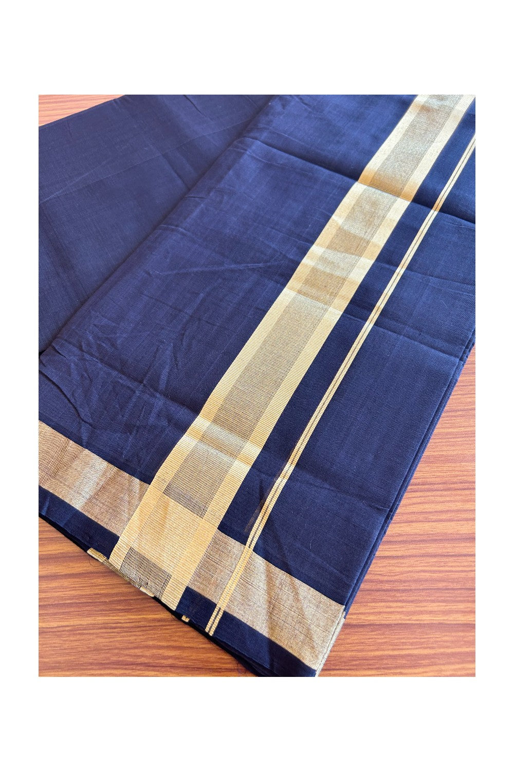 36% Discount! KaithariKada Handloom Unakkupaav Balaramapuram - 100% Cotton Double Mundu/Dhoti - Black colour Body & 2.75 Inch kasavu striped kara - 4KK5121ABH