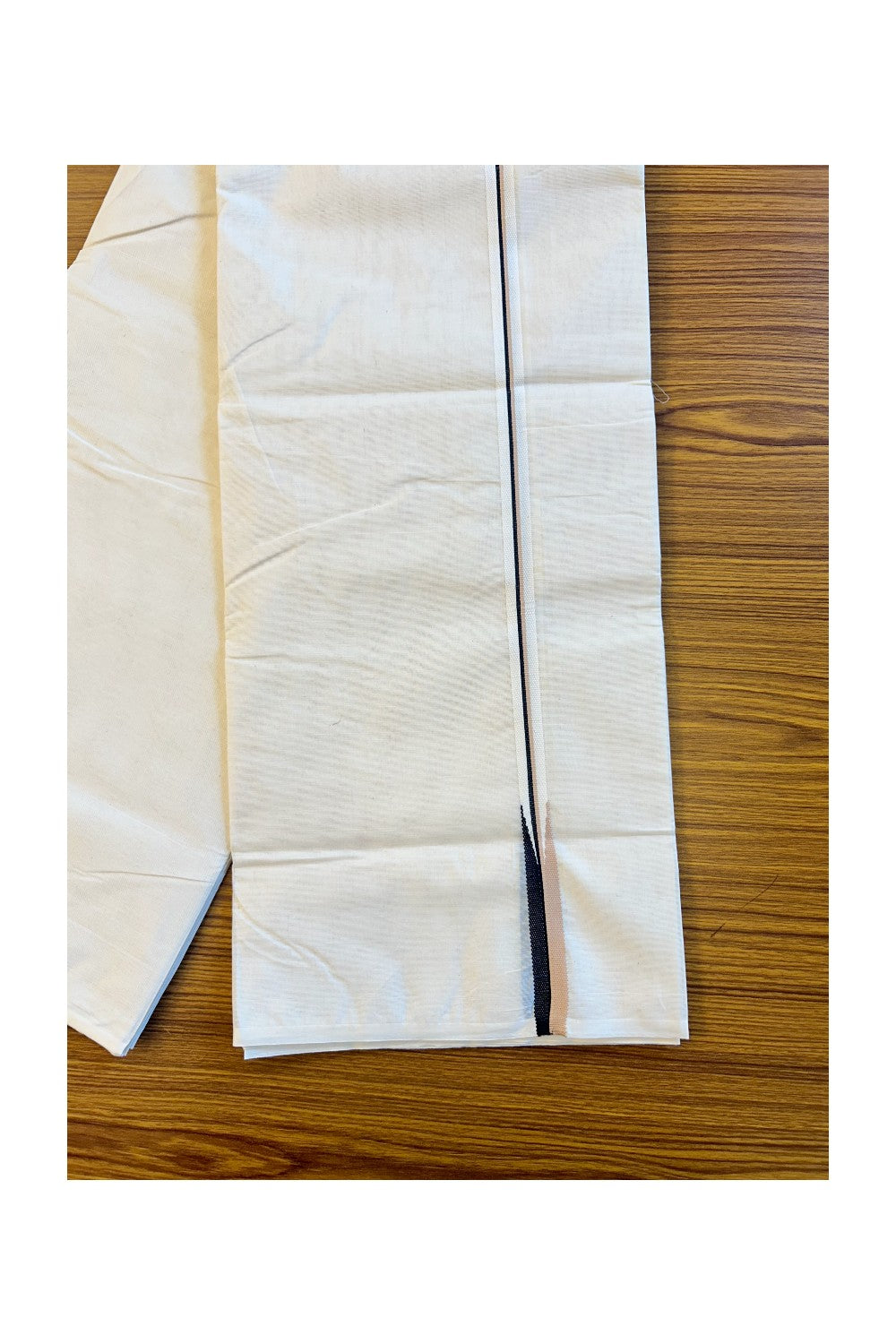 23% DISCOUNT! KaithariKada Balaramapuram 100% Cotton Double Off white (Unbleached) Mundu/Dhoti-100x100  Puliyilakkara  Black & Cream chutty -  4KK72RAM