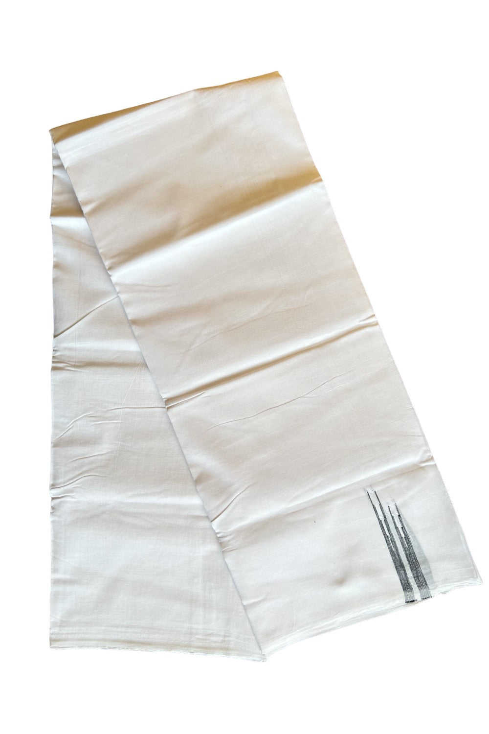 26% DISCOUNT!! KaithariKada Balaramapuram 100% Cotton PURE WHITE Double Mundu/Dhoti-100x100  1 cm Puliyilakkara Black shaded double chutty - 40KK412ASH