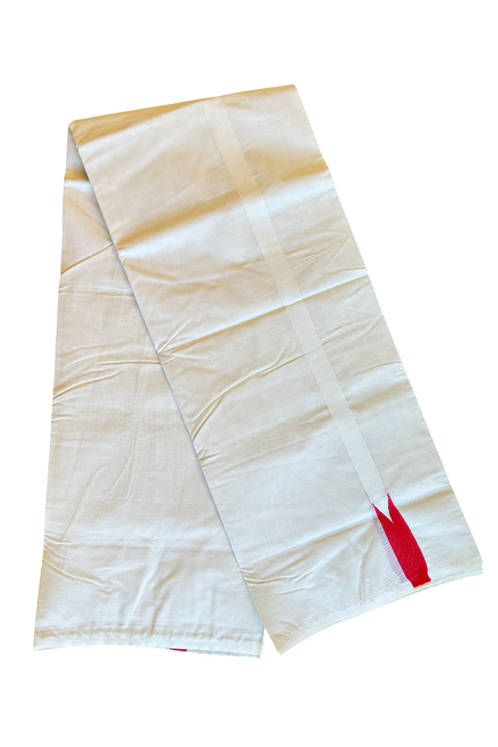 10% Discount ! KaithariKada Balaramapuram 100% Cotton Double Off white Mundu/Dhoti-100x100  1inch Puliyilakkara Red Big Chutty Kara.- 40KK500KK