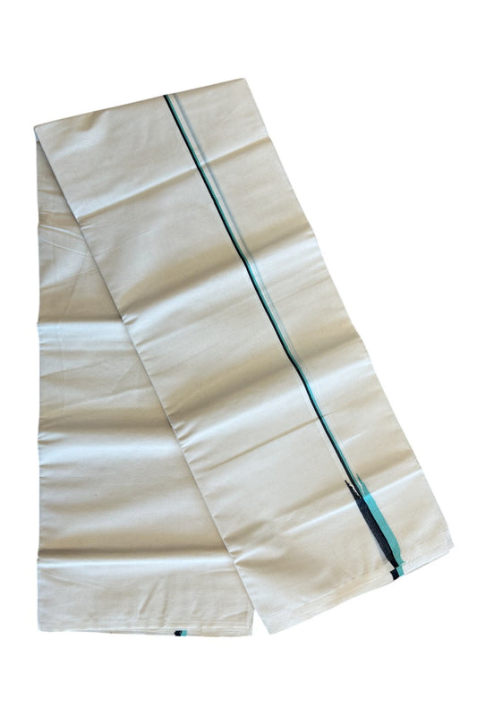 29% DISCOUNT! KaithariKada Balaramapuram 100% Cotton Double Off white - (Unbleached) Mundu/Dhoti-100x100  Puliyilakkara Turquoise Green & BLACK Chutty -  3KK125ASH