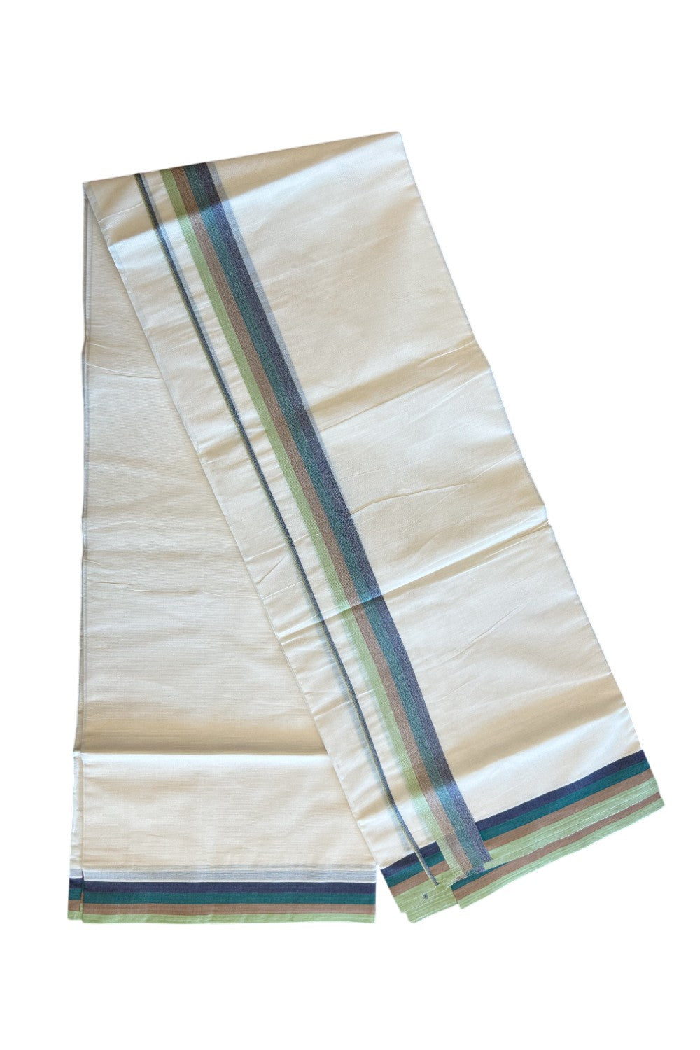 20% DISCOUNT ! KaithariKada Balaramapuram 100% Cotton off white (Unbleached) Double  Mundu/Dhoti - 100X90 - 2.75 inch Multi Colour kara - 40KK5113PMC