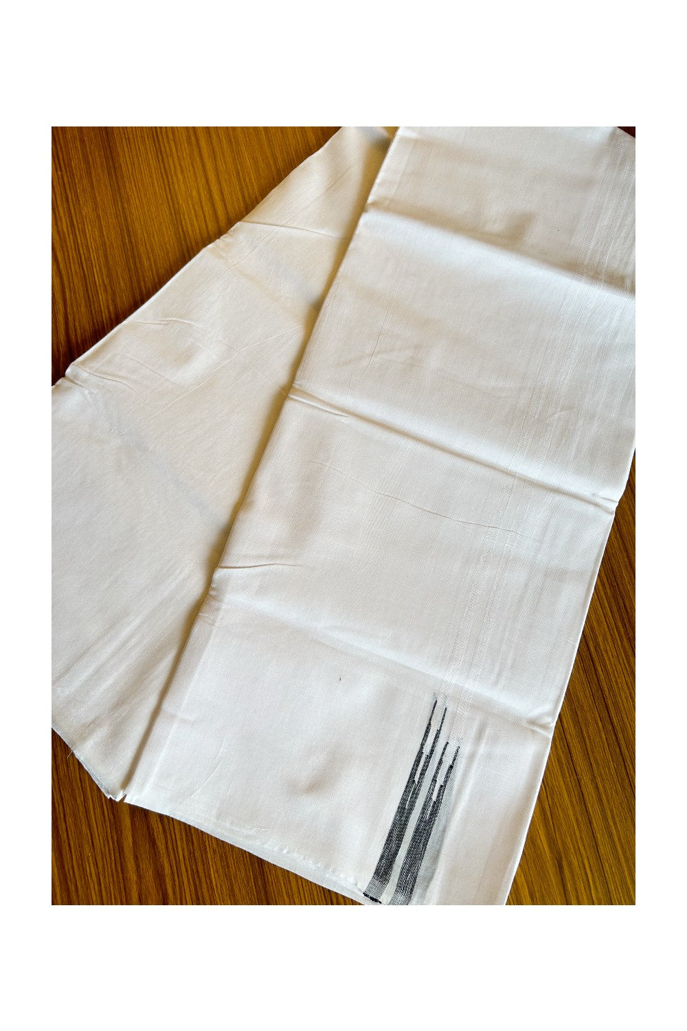 26% DISCOUNT!! KaithariKada Balaramapuram 100% Cotton PURE WHITE Double Mundu/Dhoti-100x100  1 cm Puliyilakkara Black shaded double chutty - 40KK412ASH