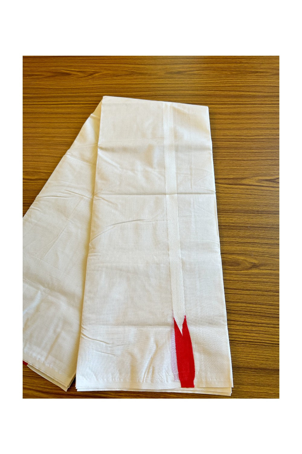 10% Discount ! KaithariKada Balaramapuram 100% Cotton Double Off white Mundu/Dhoti-100x100  1inch Puliyilakkara Red Big Chutty Kara.- 40KK500KK