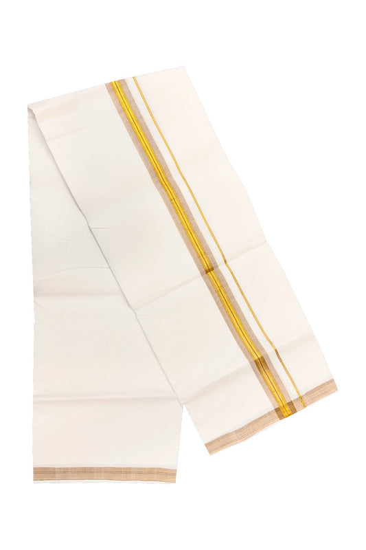 20% OFFER! KaithariKada 100% Cotton Balaramapuram HANDLOOM Single  PURE WHITE Mundu/Dhoti - 1.75 inch Light Brown Kasavu Kara - 41KAI.