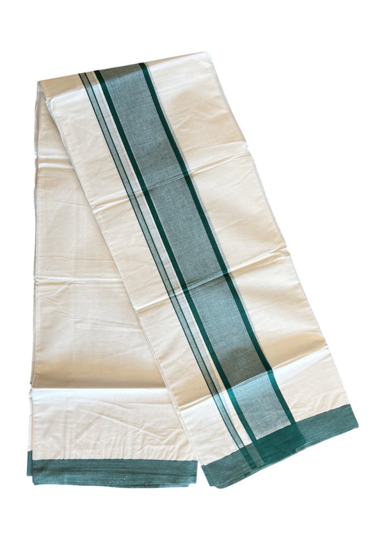 10% DISCOUNT ! KaithariKada Balaramapuram 100%  Cotton Double Off white - (Unbleached) Mundu/Dhoti-100X100- 3.75 inch GREEN  Kara-26.