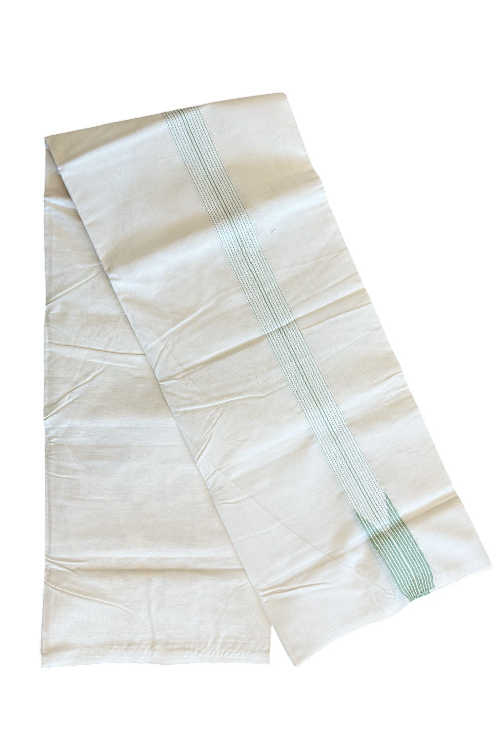 New!!17%OFFER! KaithariKada Balaramapuram 100% Cotton Double OFF WHITE - (Unbleached) Mundu/Dhoti-100x100 12 LINE Chutty Laurel Green & White-  7KK125ASH