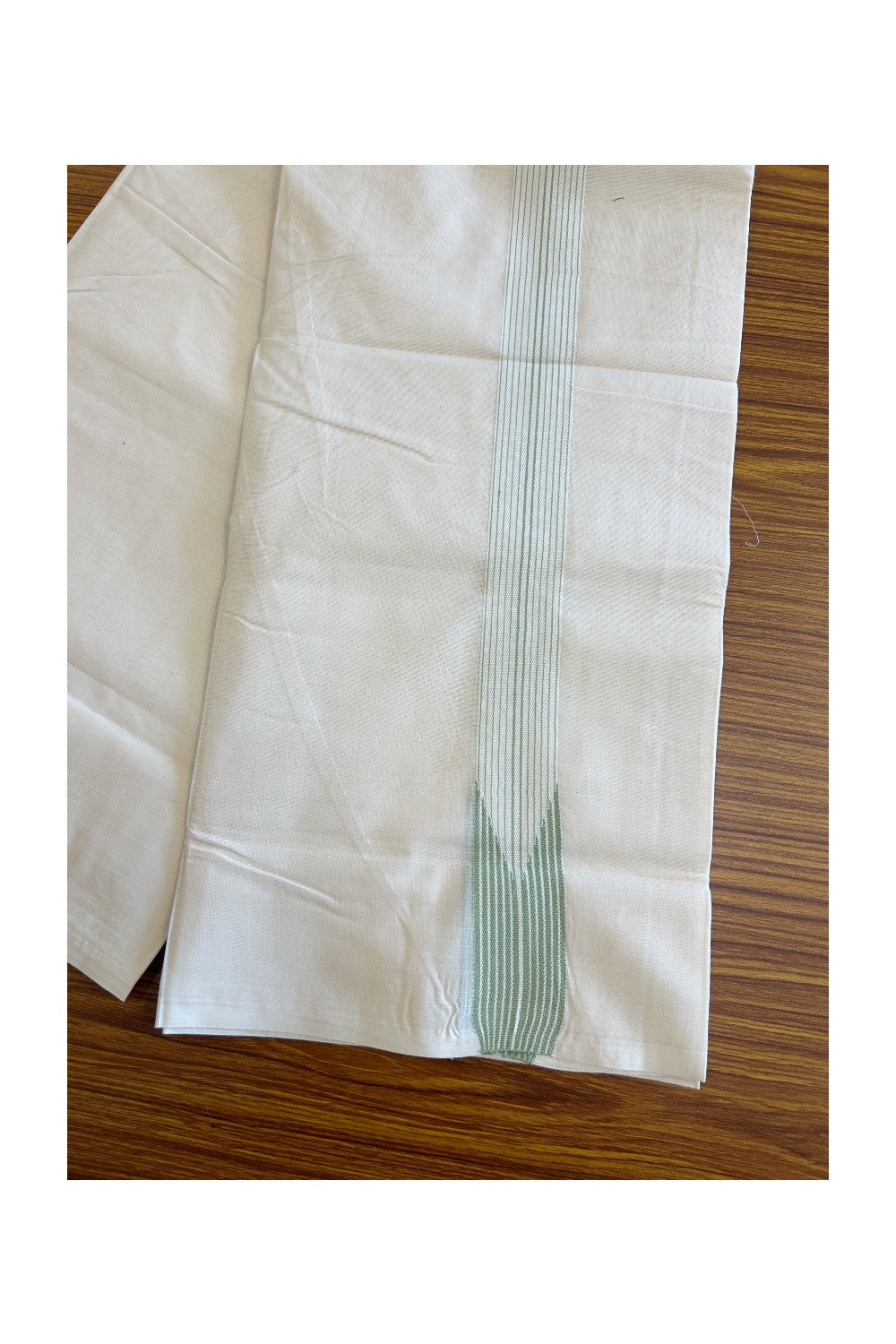 New!!17%OFFER! KaithariKada Balaramapuram 100% Cotton Double OFF WHITE - (Unbleached) Mundu/Dhoti-100x100 12 LINE Chutty Laurel Green & White-  7KK125ASH