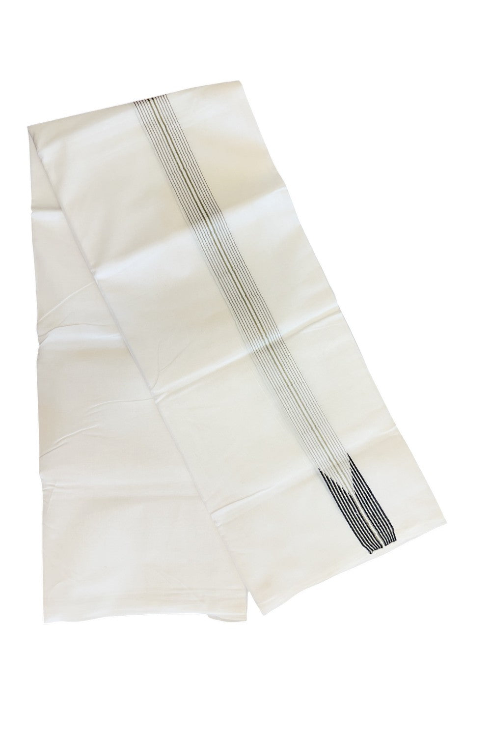 26% DISCOUNT ! KaithariKada Balaramapuram 100% Cotton PURE WHITE Double Dhoti/Mundu-  1.25 inch 12 Line Puliyilakkara Chutty Black & Silver Kasavu Kara - 42KK5043ASH