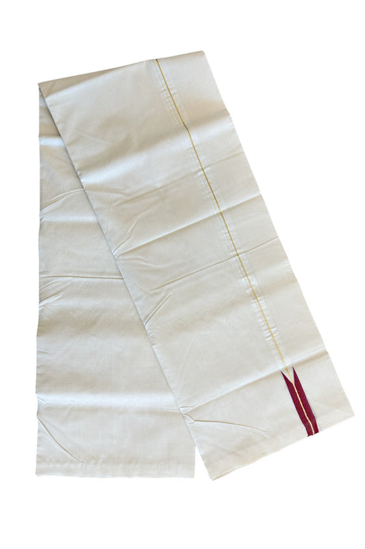 EXCLUSIVE PURE JERRY 21% DISCOUNT!! KaithariKada HANDLOOM Unakkupaavu Balaramapuram - 100% PURE Cotton OFF White (Unbleached) Double Mundu/Dothi - Kasavu Maroon puliyilakkara chutty- 13KK203RAM