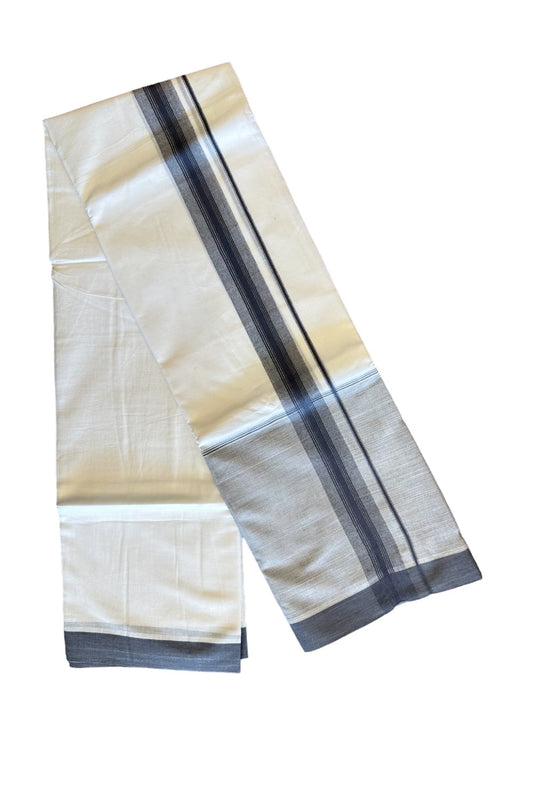 15% DISCOUNT!! Kaitharikada Balaramapuram 100% Cotton Ultra WHITE Double Mundu/Dothi-100x100  2.25 Inch  ASH GRAY SHADED Cotton Kara - 42KK74RAM