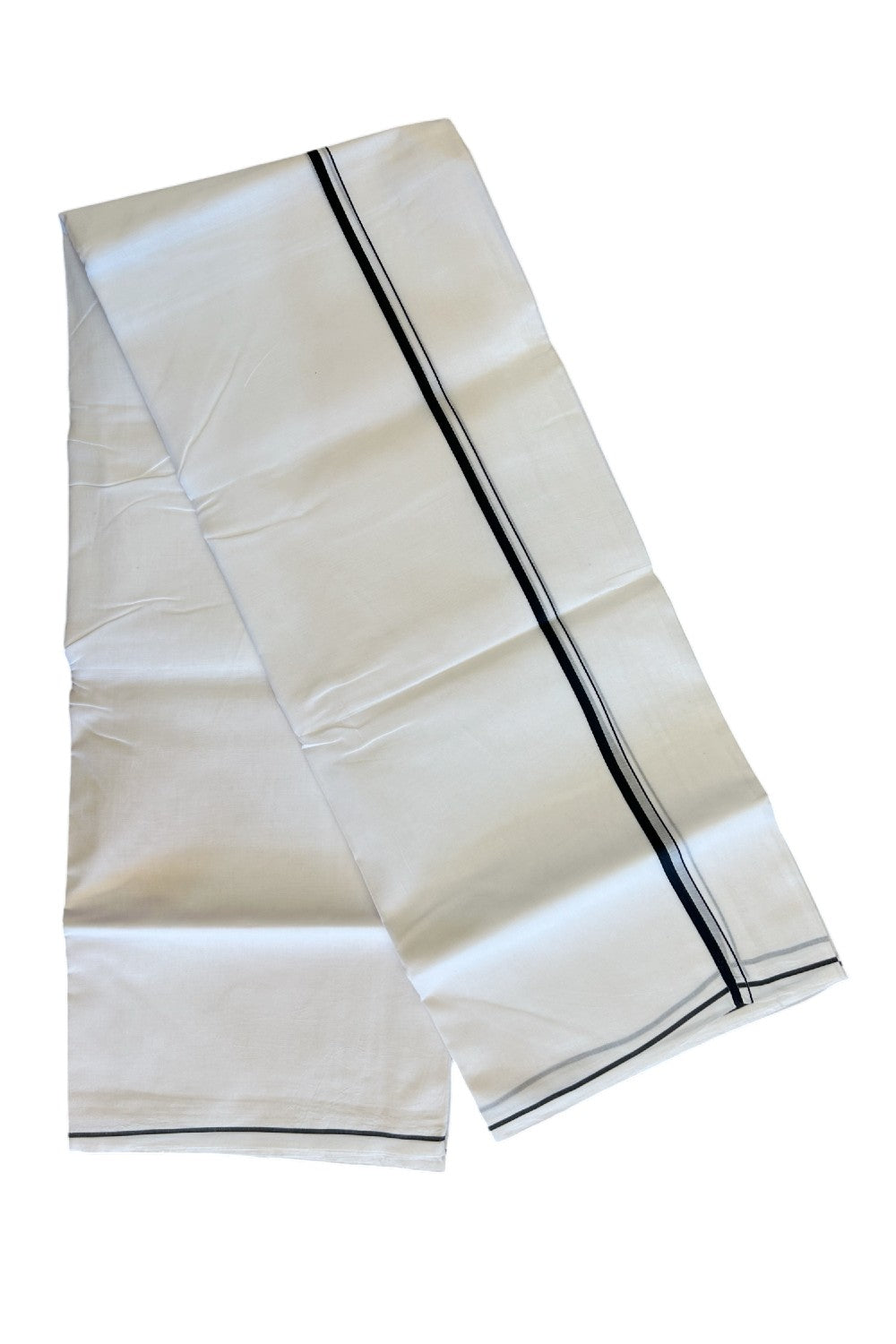 34% DISCOUNT! KaithariKada Balaramapuram 100% Cotton Double Pure white Mundu/Dhoti-100x100 0.5inch  Black Thin Kara - 42KK487KK