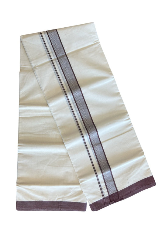 10% DISCOUNT ! KaithariKada Balaramapuram 100%  Cotton Double Off white - (Unbleached) Mundu/Dhoti-100X100- 2.inch BROWN & STRIPES Kara-5 .