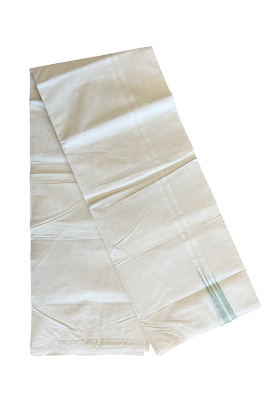 10% Discount ! KaithariKada Balaramapuram 100% Cotton Double Off white - (Unbleached) Mundu/Dhoti-100x100  1.cm  Puliyilakkara Double Chutty Light Green Shaded Kara.- 9KK70RAM