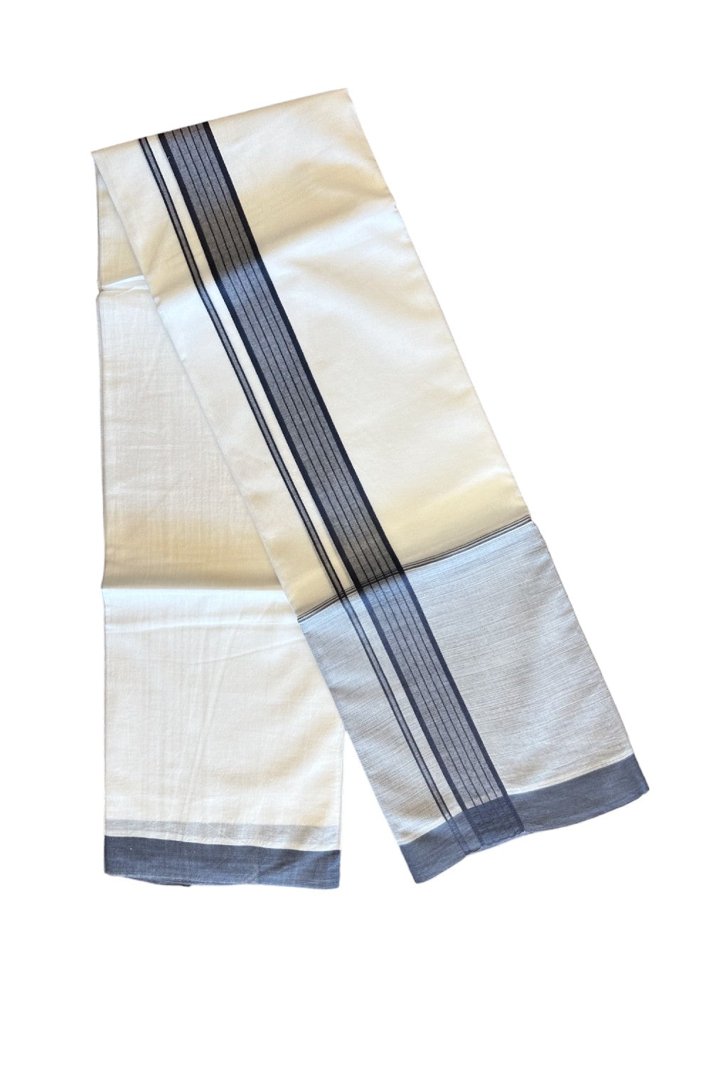 15% DISCOUNT!! Kaitharikada Balaramapuram 100% Cotton Ultra WHITE Double Mundu/Dothi-100x100 GRAY SHADED Cotton Kara 3.75m - 43KK74RAM