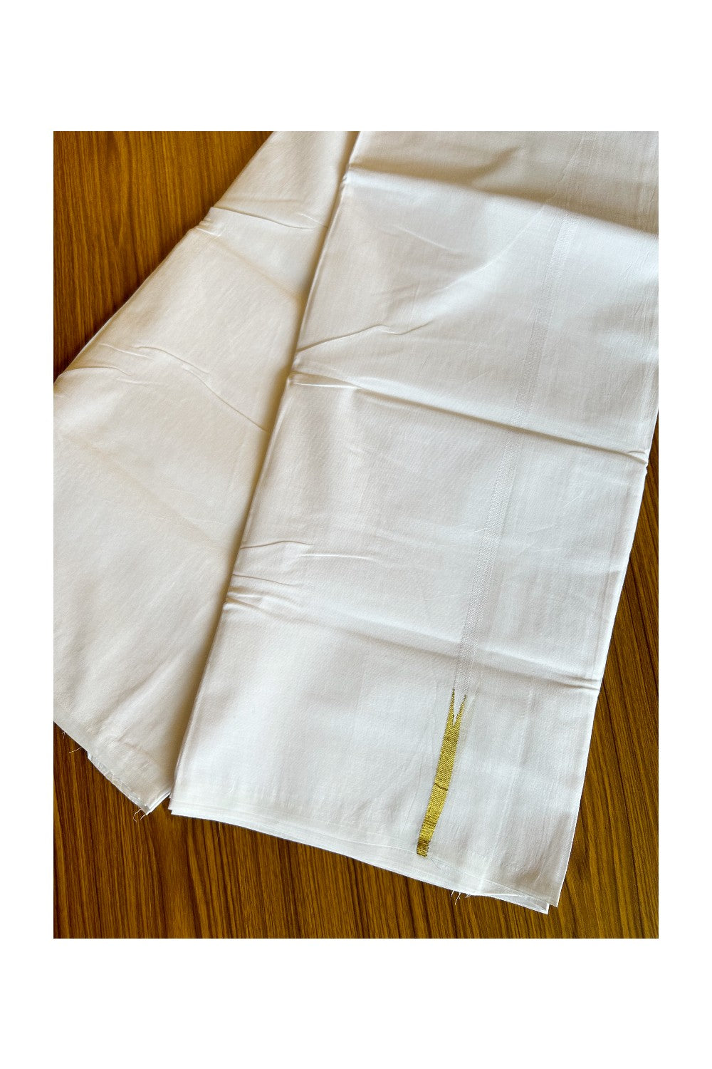 19% DISCOUNT!! KaithariKada Balaramapuram 100% Cotton PURE WHITE Double Mundu/Dhoti-100x100  1 cm Puliyilakkara kasavu chutty - 43KK412ASH