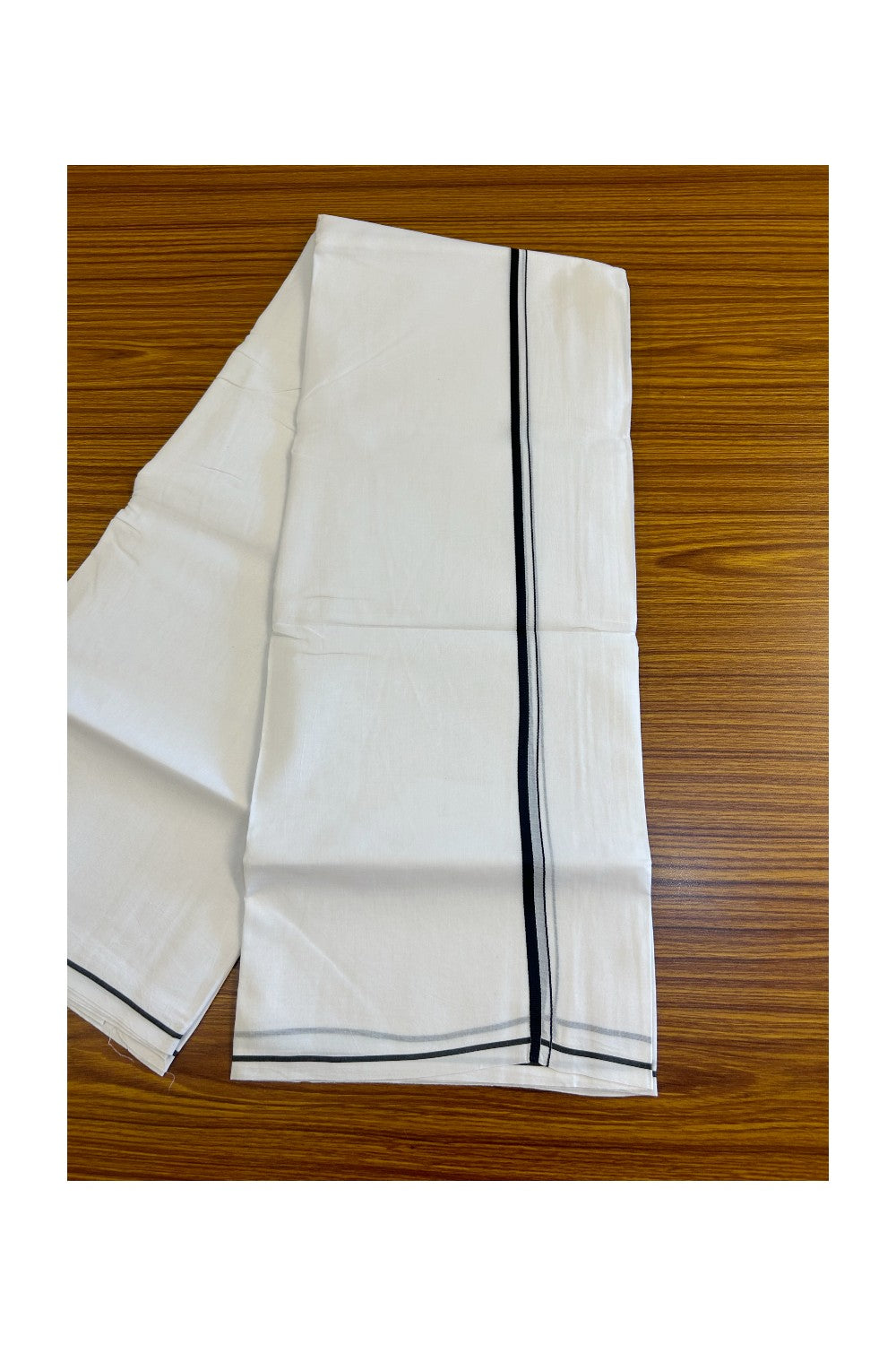 34% DISCOUNT! KaithariKada Balaramapuram 100% Cotton Double Pure white Mundu/Dhoti-100x100 0.5inch  Black Thin Kara - 42KK487KK