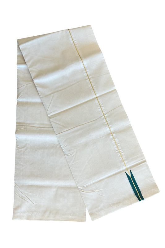 EXCLUSIVE PURE JERRY 21% DISCOUNT!! KaithariKada HANDLOOM Unakkupaavu Balaramapuram - 100% PURE Cotton OFF White (Unbleached) Double Mundu/Dothi - Kasavu Green puliyilakkara chutty- 14KK203RAM