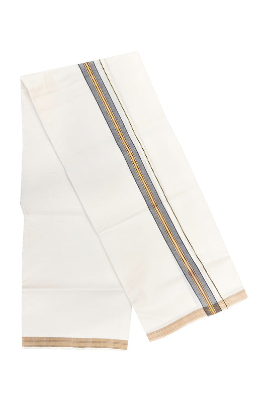 20% OFFER! KaithariKada 100% Cotton Balaramapuram HANDLOOM Single  PURE WHITE Mundu/Dhoti - 1.75 inch Black  Kasavu  Kara & Pink  Stripes Design   - 45KAI.