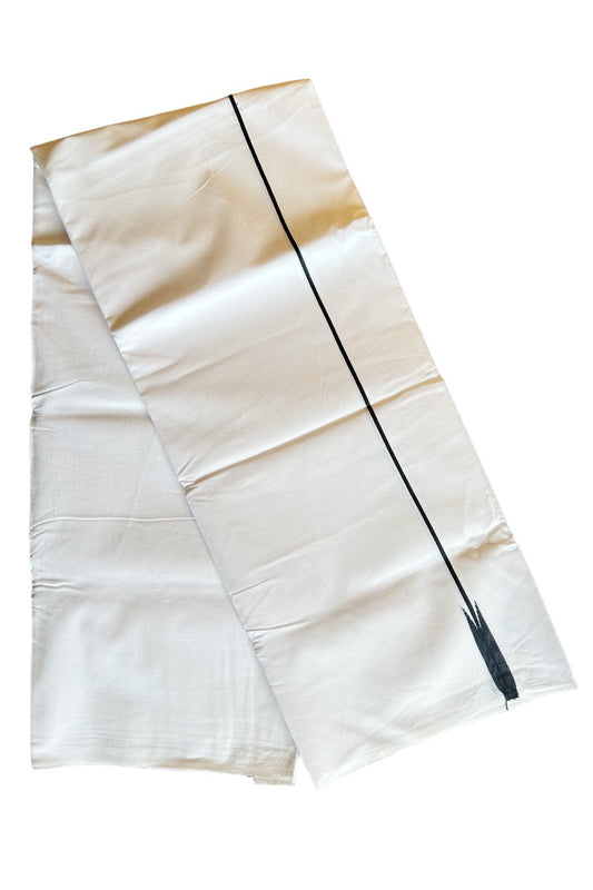 19% DISCOUNT!! KaithariKada Balaramapuram 100% Cotton PURE WHITE Double Mundu/Dhoti-100x100  0.5 inch 1 line black Puliyilakkara chutty - 45KK412ASH