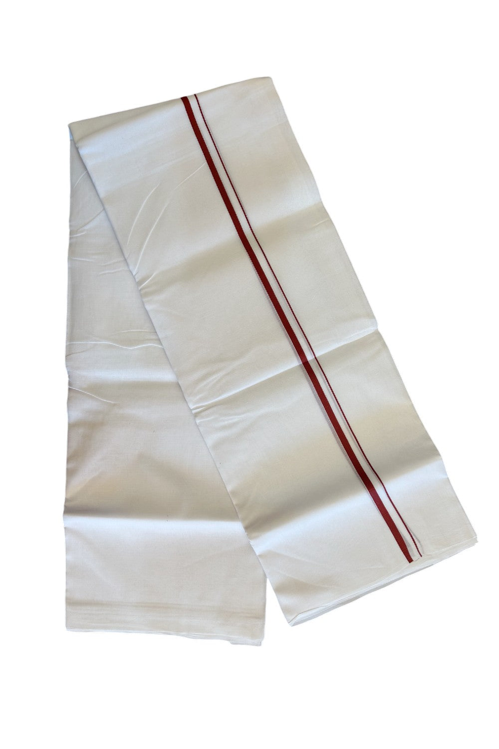 10% DISCOUNT ! KaithariKada Balaramapuram 100% Cotton Double Pure white Mundu/Dhoti-100X100- 1.5 cm  Brown  Kara - 45KK487KK