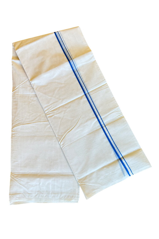 34% DISCOUNT! KaithariKada Balaramapuram 100% Cotton Double Off white Mundu/Dhoti- 100x100 0.5inch  Blue Thin Kara- 45KK500KK