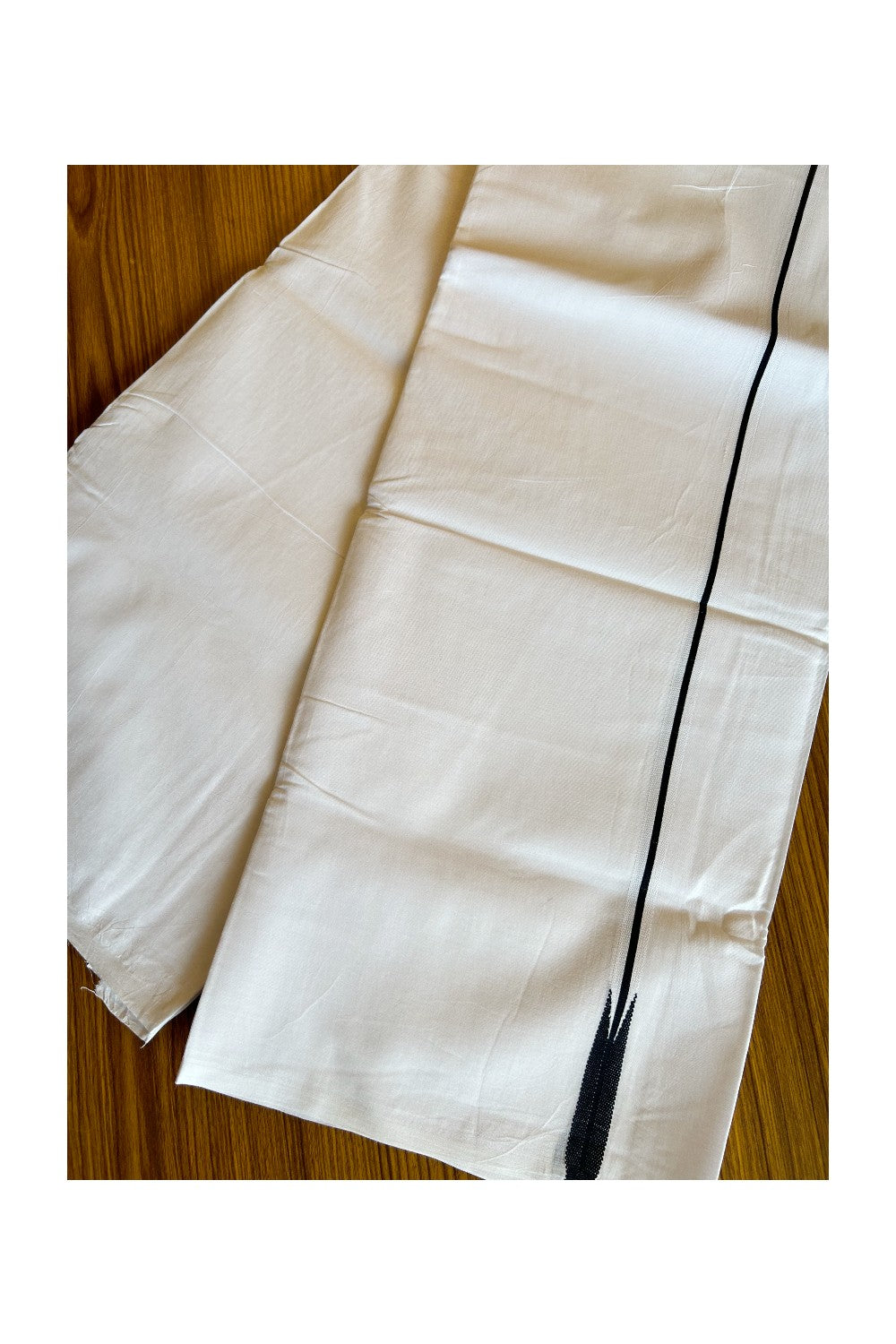 19% DISCOUNT!! KaithariKada Balaramapuram 100% Cotton PURE WHITE Double Mundu/Dhoti-100x100  0.5 inch 1 line black Puliyilakkara chutty - 45KK412ASH