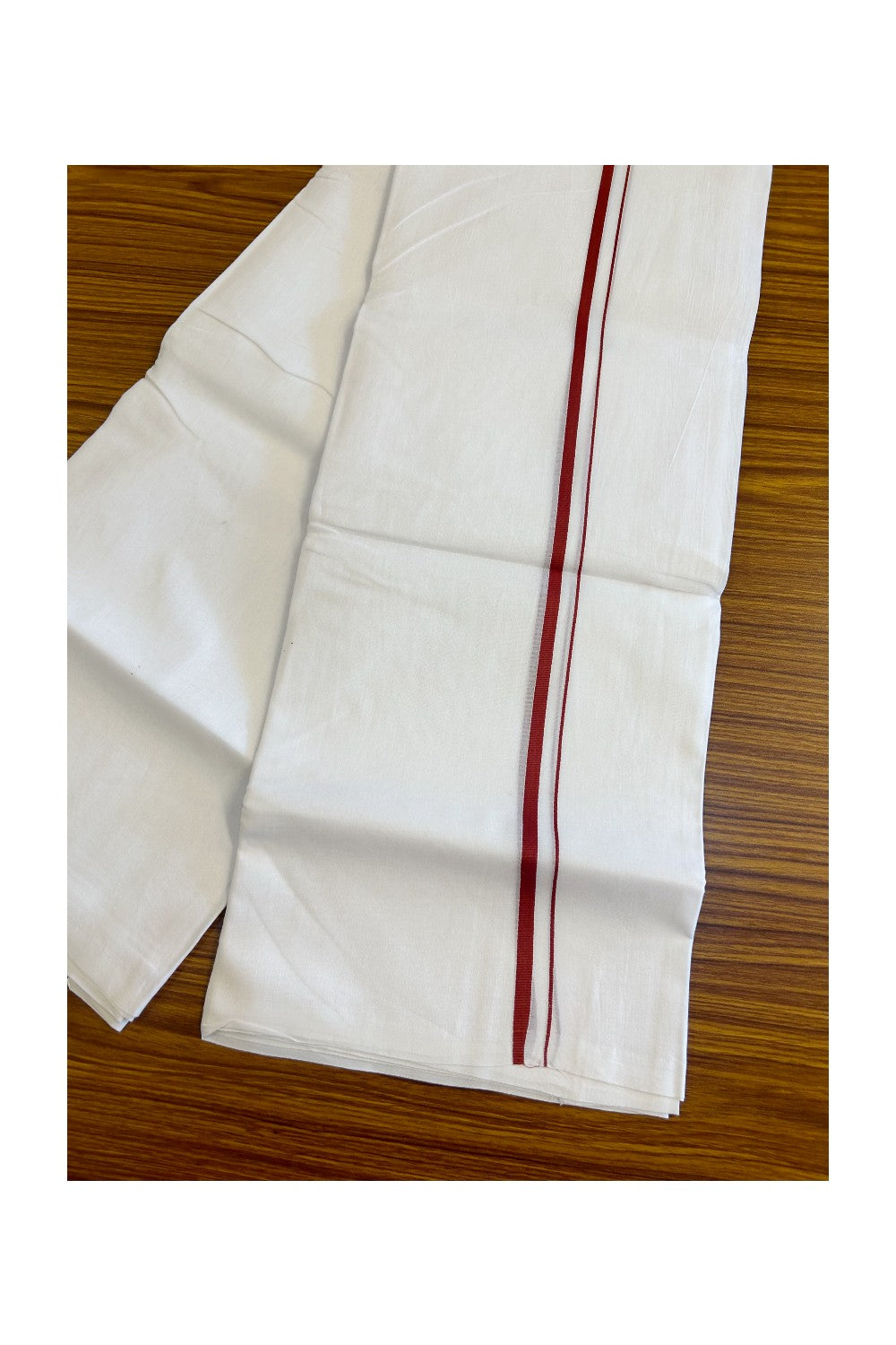 10% DISCOUNT ! KaithariKada Balaramapuram 100% Cotton Double Pure white Mundu/Dhoti-100X100- 1.5 cm  Brown  Kara - 45KK487KK