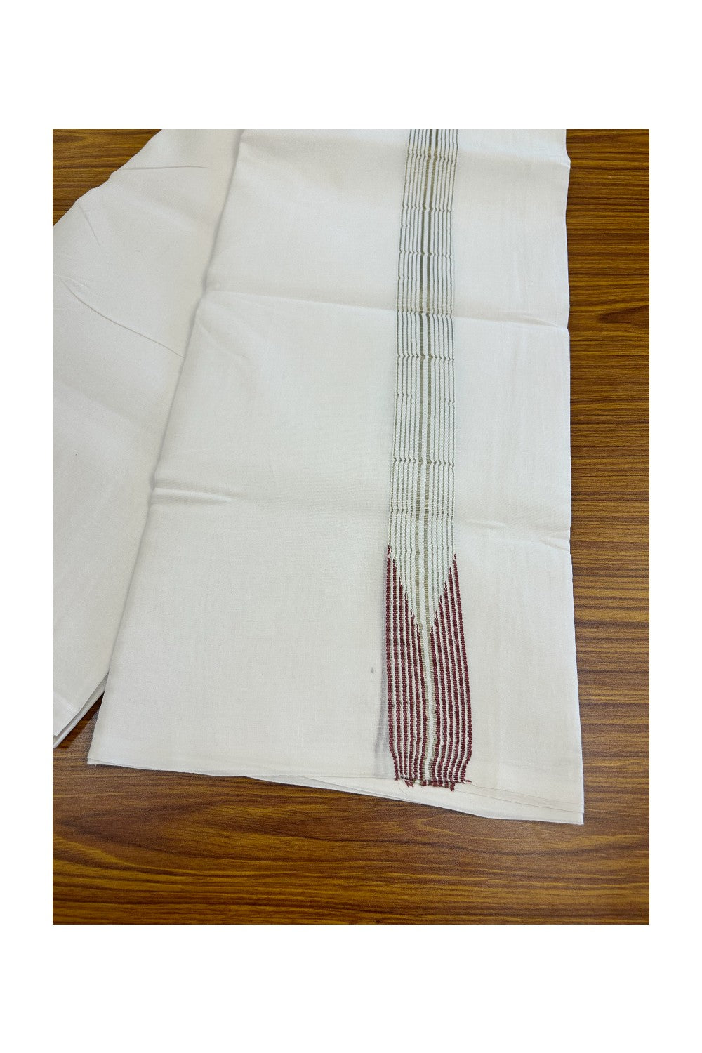 26% DISCOUNT ! KaithariKada Balaramapuram 100% Cotton PURE WHITE Double Dhoti/Mundu-  1.25 inch 12 Line Puliyilakkara Chutty Brown & Silver Kasavu Kara - 45KK5043ASH