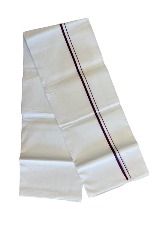 10% DISCOUNT ! KaithariKada Balaramapuram 100% Cotton Double Pure white Mundu/Dhoti-100X100- 1.5 cm   Violet Kara - 46KK487KK