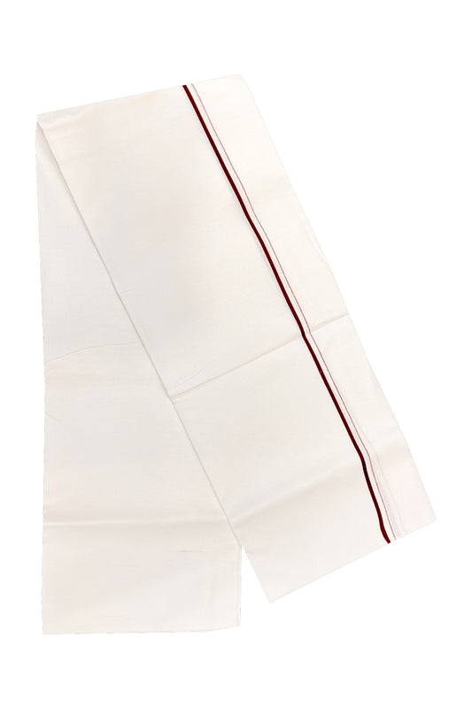 20% OFFER! KaithariKada 100% Cotton Balaramapuram HANDLOOM Single  PURE WHITE Mundu/Dhoti - 0.5 cm Maroon Kara   - 46KAI.