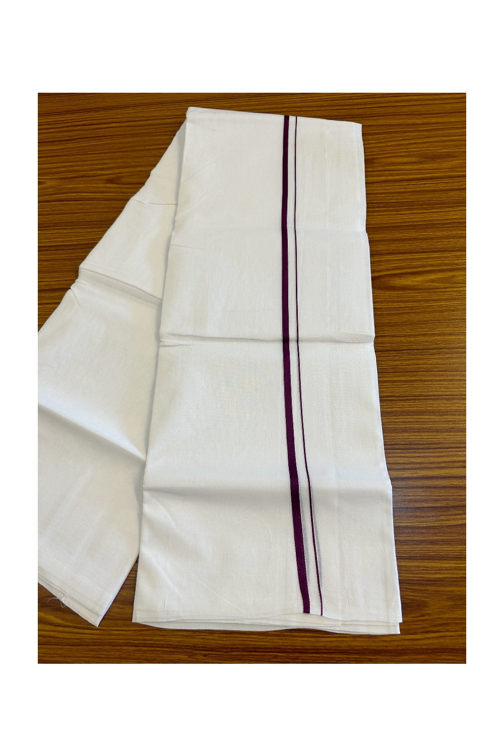 10% DISCOUNT ! KaithariKada Balaramapuram 100% Cotton Double Pure white Mundu/Dhoti-100X100- 1.5 cm   Violet Kara - 46KK487KK