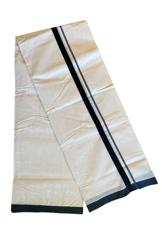 10% DISCOUNT! KaithariKada Balaramapuram 100% Cotton Double Off white - (Unbleached) Mundu/Dhoti- 100x100 1 inch Black Kara- 47KK500KK