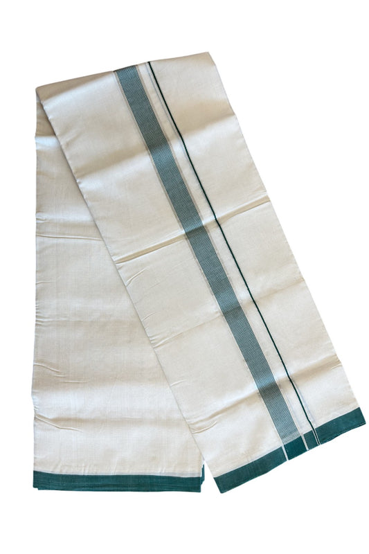 21% DISCOUNT!! KaithariKada HANDLOOM Unakkupaavu Balaramapuram - 100% PURE Cotton OFF White (Unbleached) Double Mundu/Dothi - Silver kasavu white striped green kara - 18KK203RAM